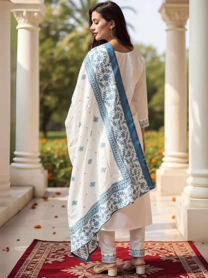 Women Ethnic Motifs Embroidered Pure Cotton Kurta with Trouser & Dupatta