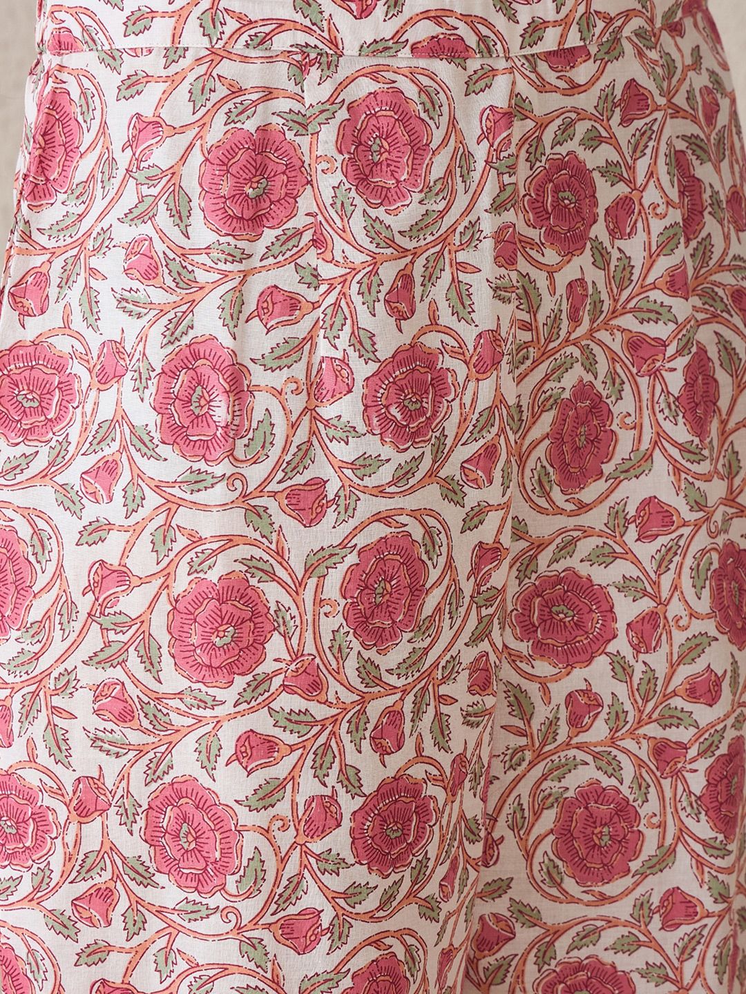 Dhiyona IE Floral Printed V-Neck Empire Pure Cotton A-Line Kurta With Trouser