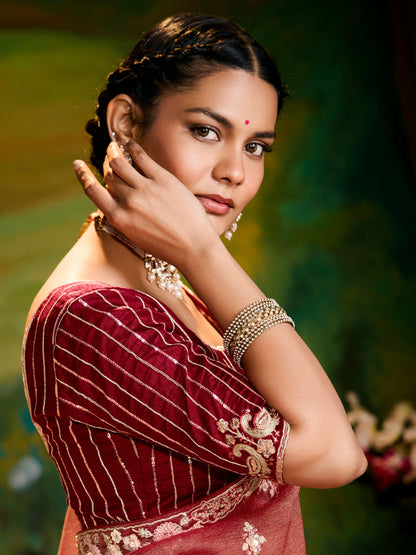 Dhiyona KM Women Classic Red Saree With Red Blouse ” The Eternal Symbol Of Grace