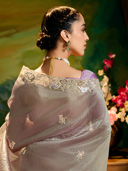 Dhiyona KM Women Graceful Gray Saree With Purple Blouse