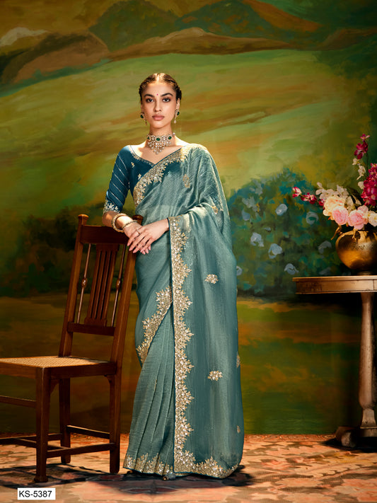 Dhiyona KM Women Dark Green Fancy Embroidery Saree With Handwork