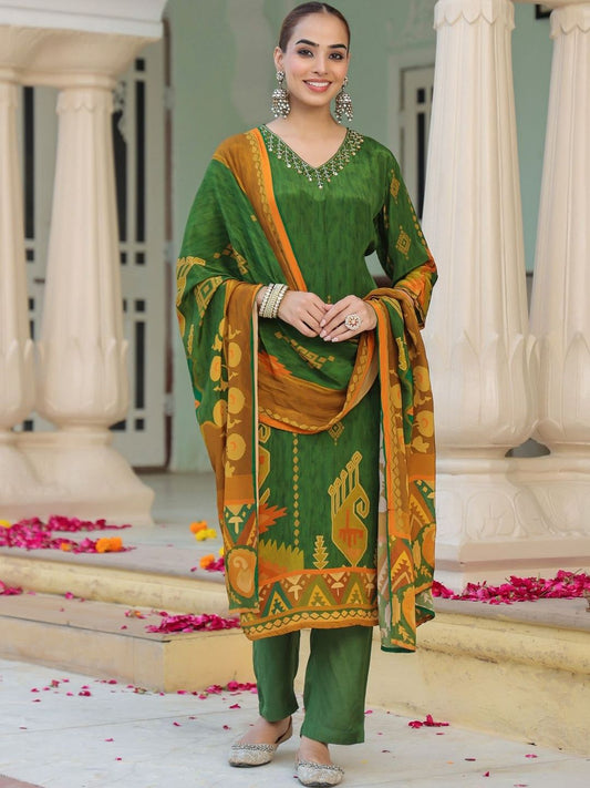 Dhiyona RR Women's Ethnic Motifs Printed Beads and Stones Kurta Set With Dupatta