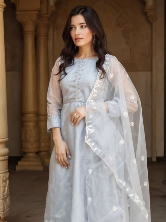 Dhiyona IE Women's Women Floral Embroidered Kurta with Trousers & Dupatta