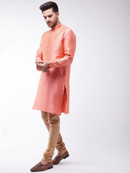 Men's Pink Silk Blend Straight Kurta Pyjama Set
