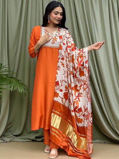 Dhiyona SN Women's Floral Printed Cotton Anarkali Kurta with Trousers & Dupatta