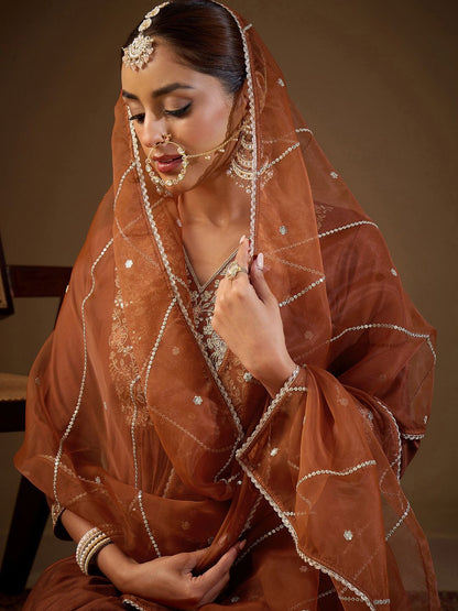 Women Ethnic Motifs Embroidered Regular Liva Kurta with Trousers & With Dupatta