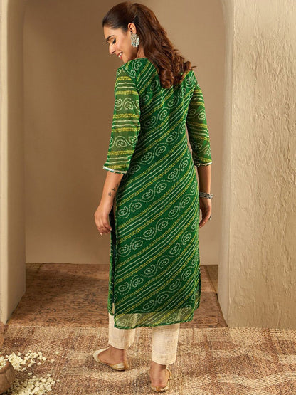 Dhiyona IE Bandhani Printed Gotta Patti Straight Kurta
