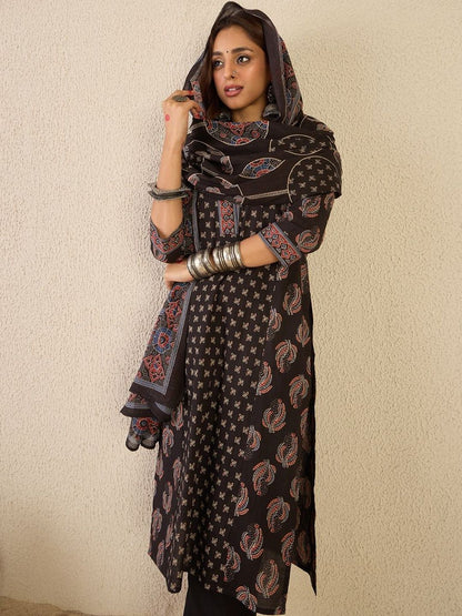 Women Ethnic Motifs Printed Regular Pure Cotton Kurta with Trousers & With Dupatta