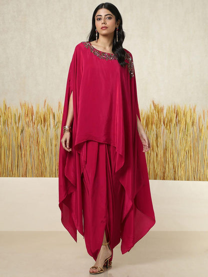 Dhiyona SO Women's Floral Yoke Design Layered Beads and Stones Top With Dhoti Pants & Inner