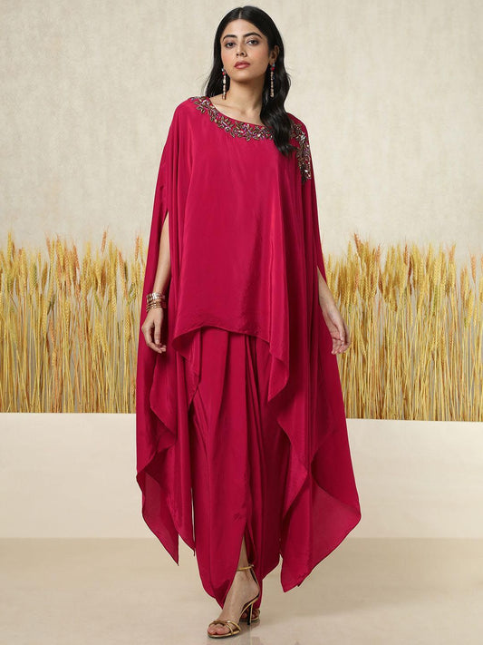 Dhiyona SO Women's Floral Yoke Design Layered Beads and Stones Top With Dhoti Pants & Inner