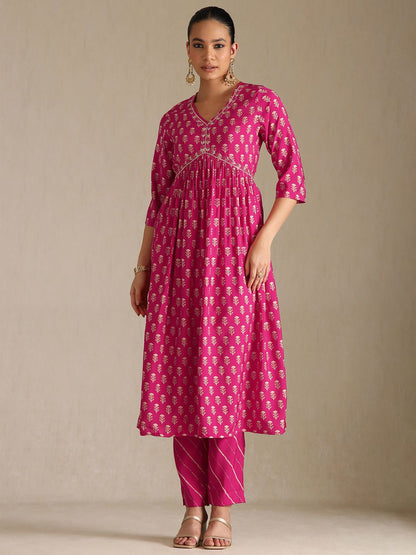 Dhiyona SO Women's Women Floral Printed Zardozi Kurta Set With Dupatta