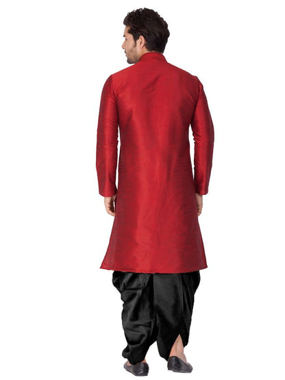 Men's Maroon Silk Blend Straight Kurta and Dhoti Set