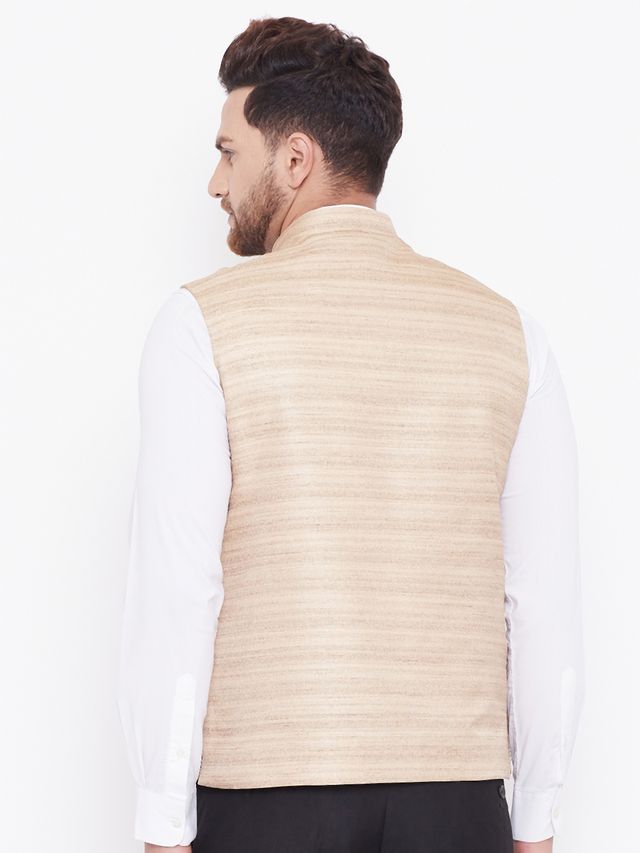 Men's Beige Silk Blend Straight Nehru Jacket