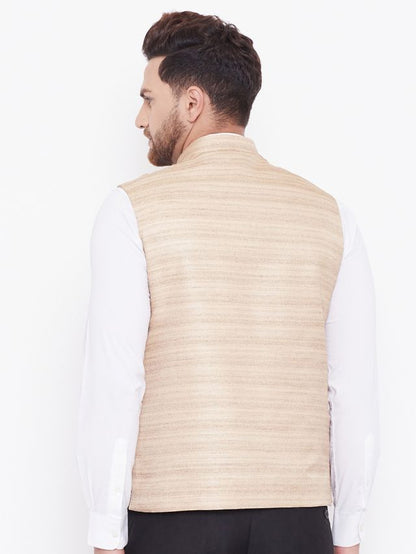 Men's Beige Silk Blend Straight Nehru Jacket