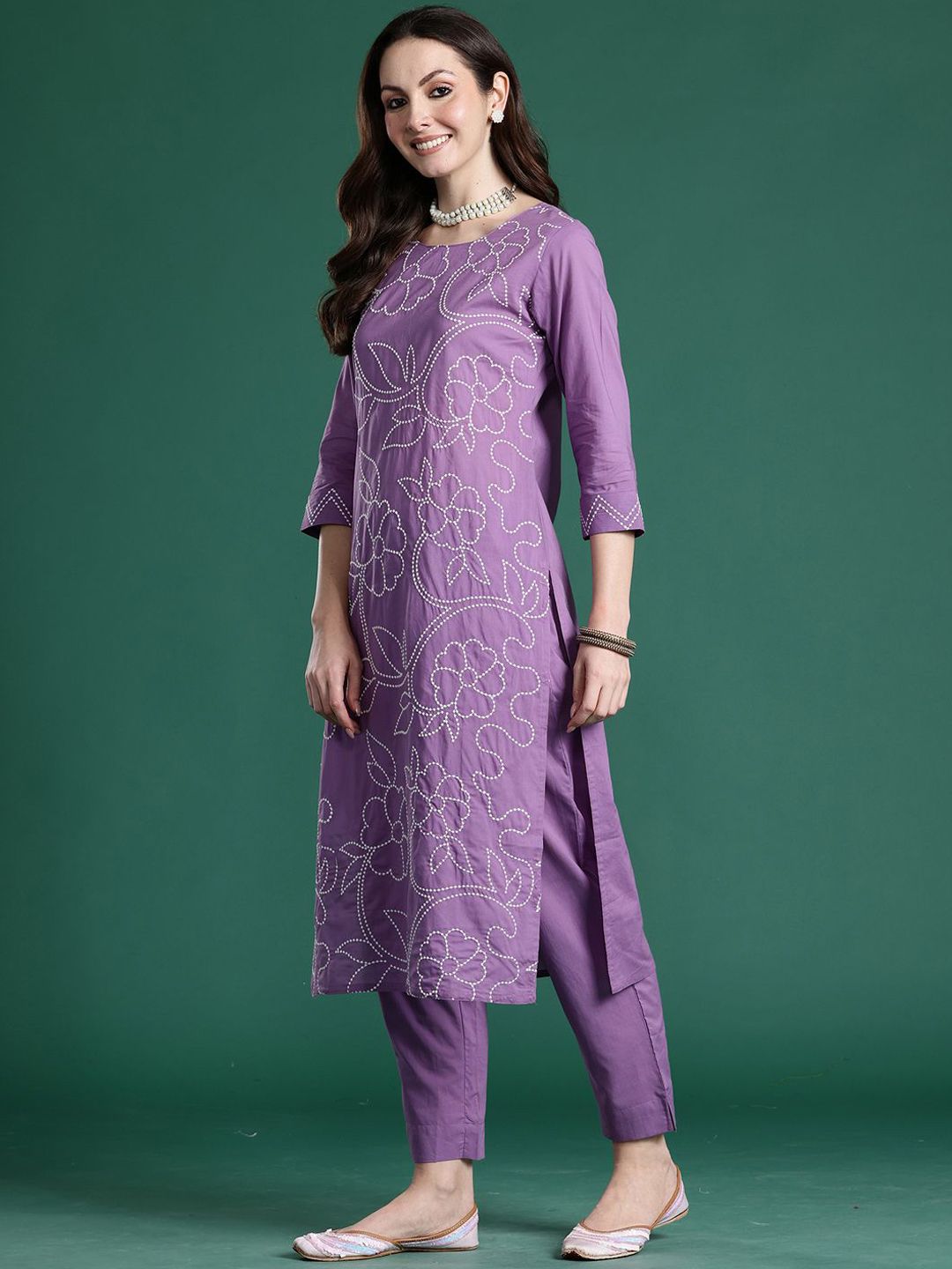 Dhiyona IE Embroidered Pure Cotton Top With Trousers Co-Ords