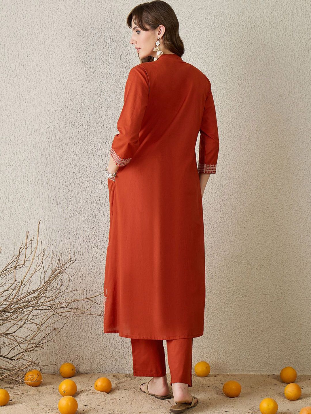 Dhiyona IE Floral Embroidered Pure Cotton Top With Trousers Co-Ords