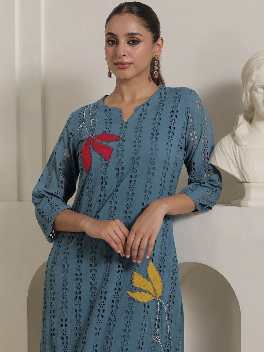 Women Embroidered Pure Cotton Kurta With Trouser