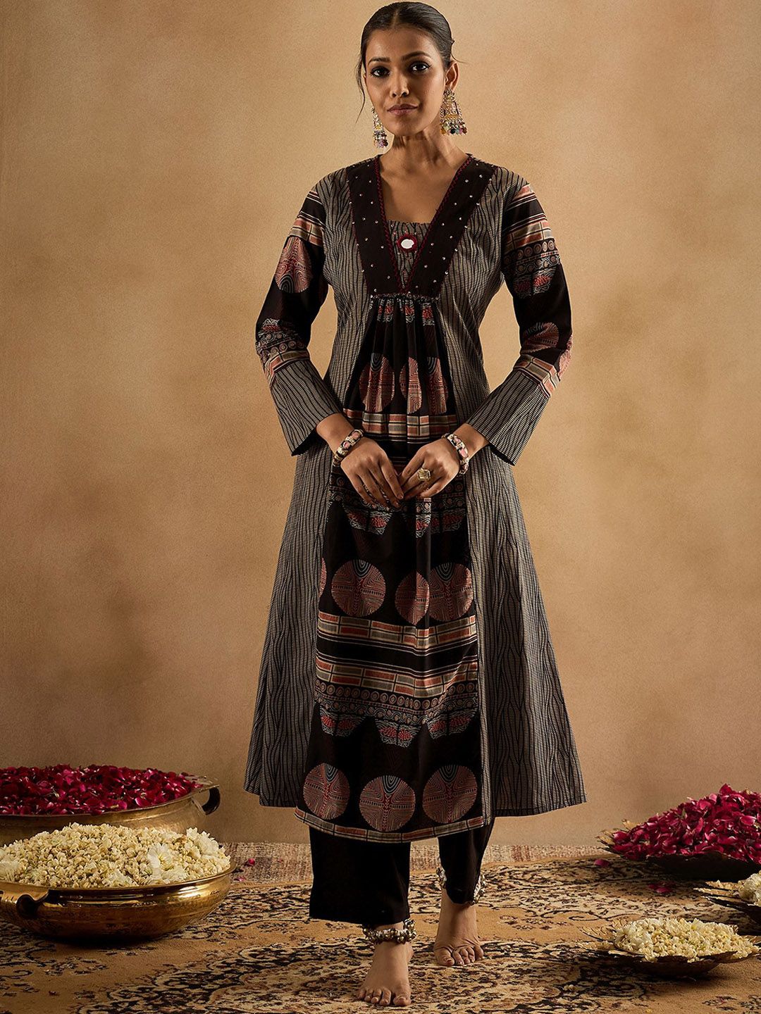 Dhiyona IE Printed Square Neck Pure Cotton Tunic With Trouser