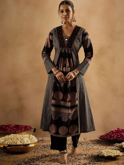 Dhiyona IE Printed Square Neck Pure Cotton Tunic With Trouser