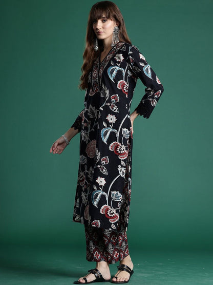 Women Floral Printed Regular Pure Cotton Kurta with Trousers & With Dupatta