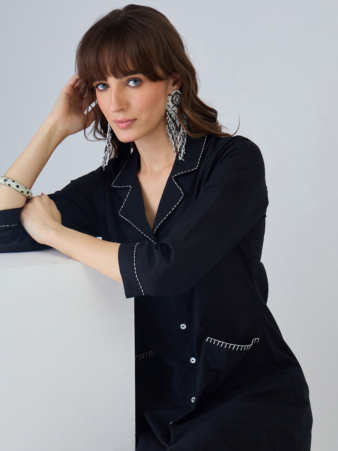 Dhiyona IE Women Regular Thread Work Pure Cotton Kurta with Trousers