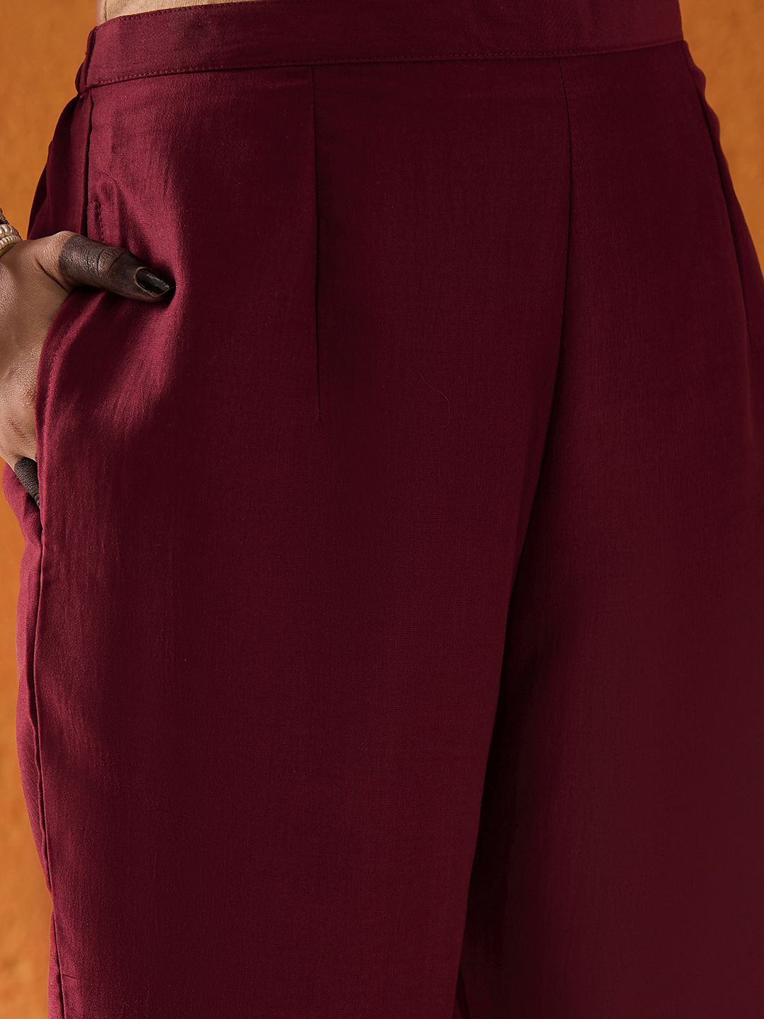 Maroon Floral Woven Design Straight Kurta with Trousers