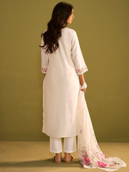 Dhiyona IE Women Floral Embroidered Regular Thread Work Kurta with Trousers & With Dupatta