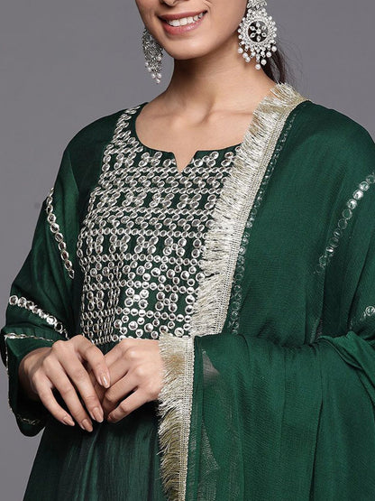 Dhiyona VA Women's Geometric Embroidered Kurta with Trousers & Dupatta