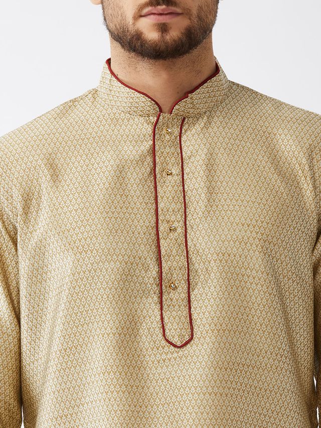 Men's Beige Silk Blend Straight Kurta and Dhoti Set