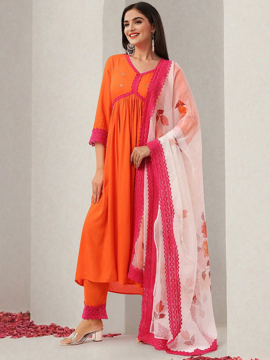 Dhiyona IS Women's Women Floral Embroidered Regular Kurta with Trousers & With Dupatta