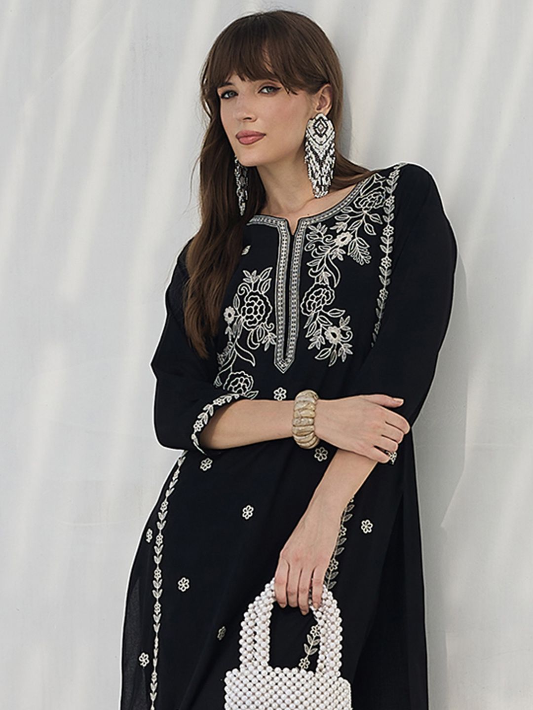 Dhiyona IE Embroidered Pure Cotton Round Neck Top With Trousers Co-Ords