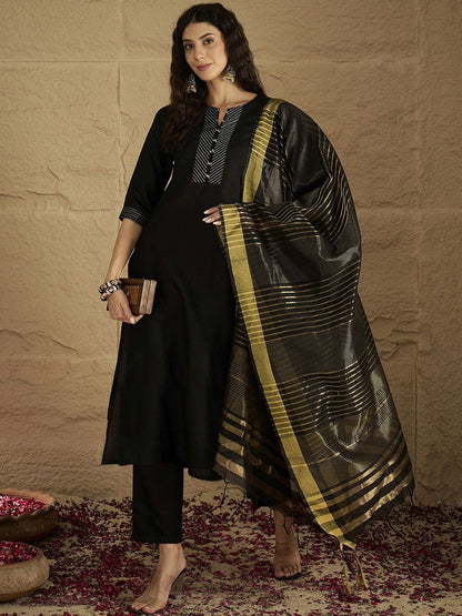 Dhiyona VA Women's Striped Self Design Kurta with Trouser & Dupatta
