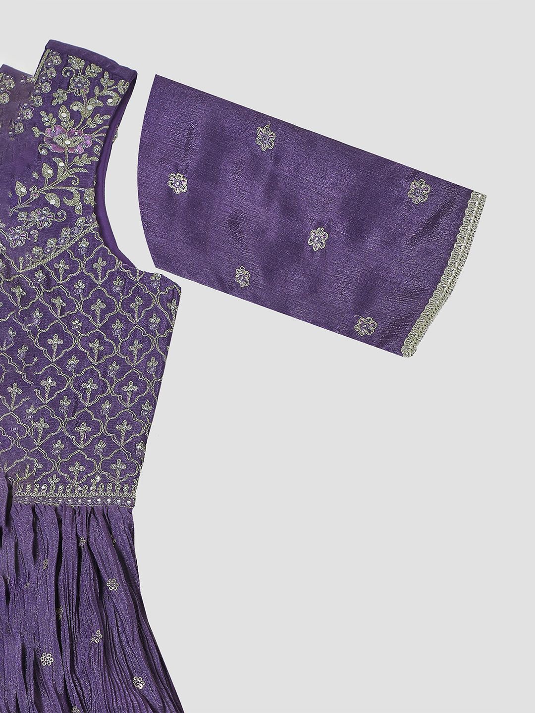 Dhiyona SO Women's Women Floral Embroidered Pleated Mirror Work Kurta with Churidar & With Dupatta