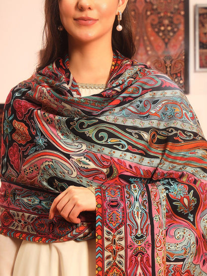 Dhiyona PA Rangrez Pure Wool Kalamkari Paisley Embroidered Shawl