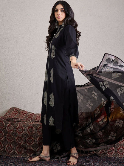 Women Paisley Embroidered Regular Thread Work Pure Cotton Kurta with Trousers & With Dupatta