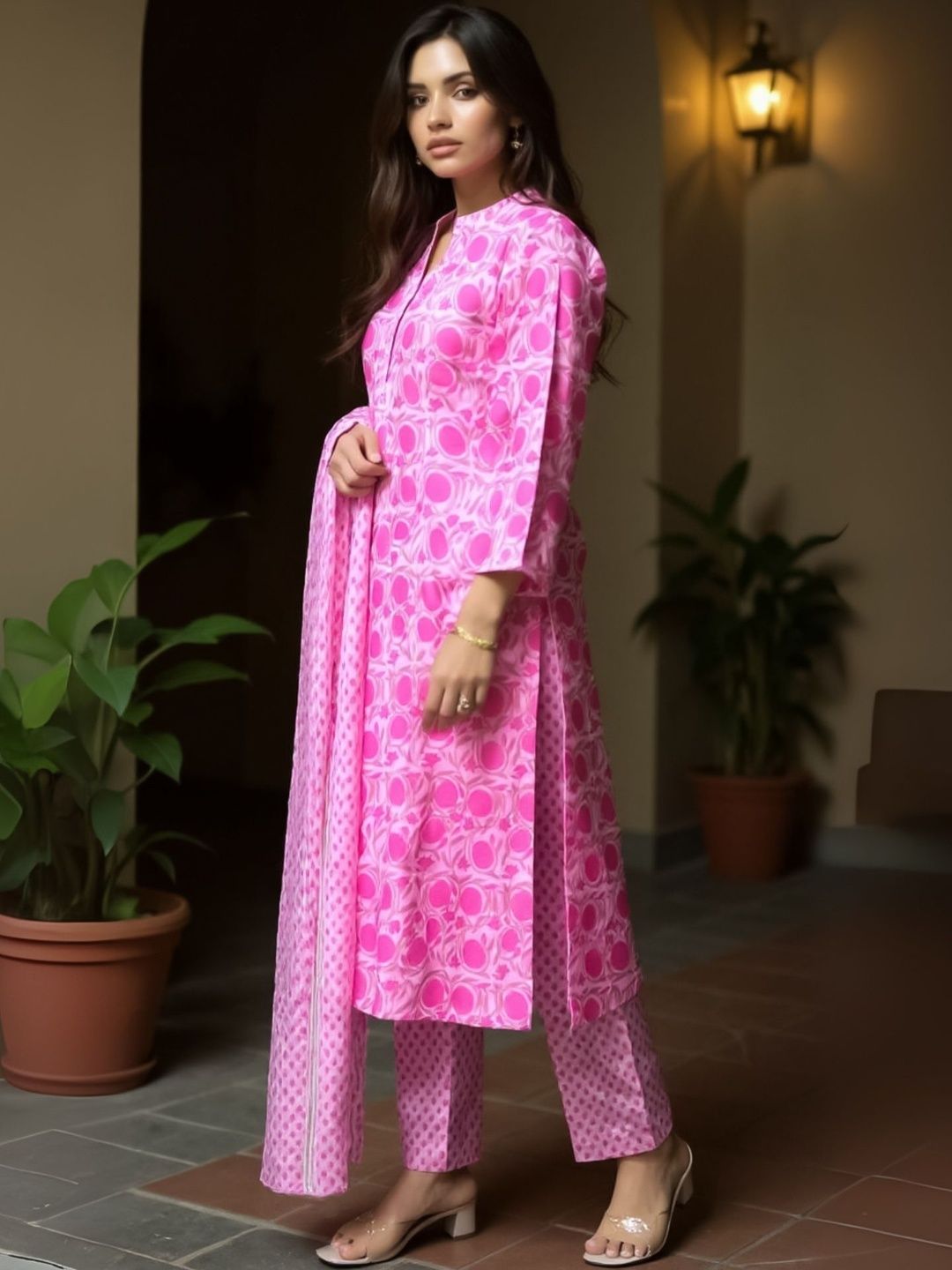 Women Ethnic Motifs Printed Regular Pure Cotton Kurta with Trousers & With Dupatta