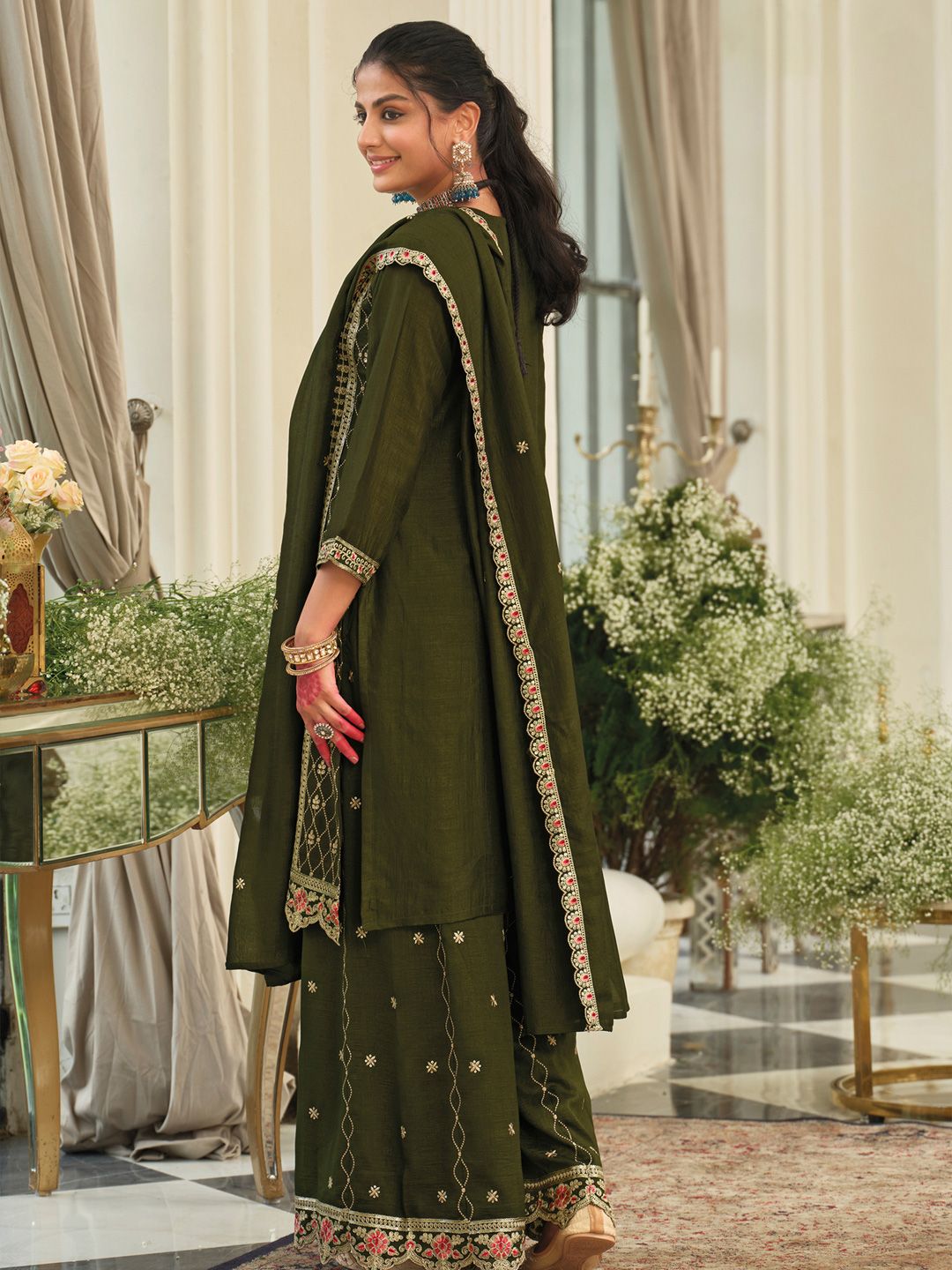 Women Ethnic Motifs Embroidered Kurta with Palazzo & Dupatta