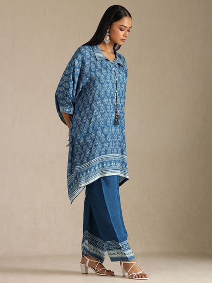 Dhiyona SO Women's Floral Printed Thread Work Kaftan Kurta with Trouser