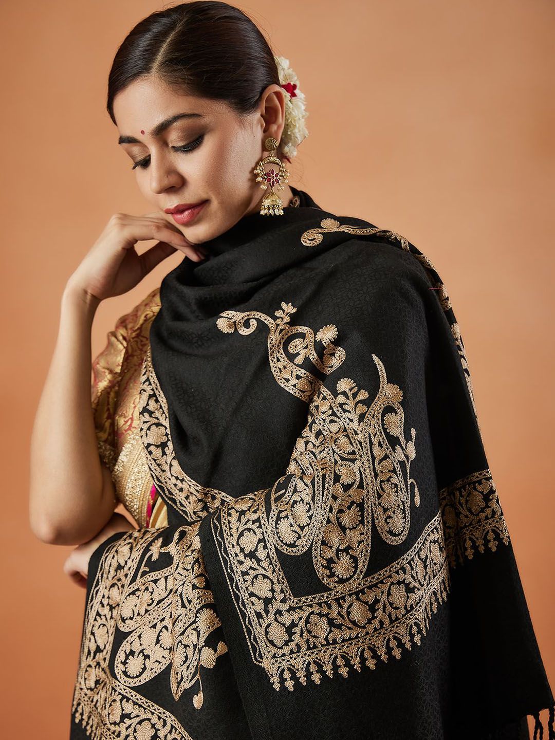 Dhiyona PA Ethnic Motifs Embroidered Shawl