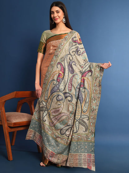 Dhiyona PA Ethnic Motifs Embroidered Woollen Shawl
