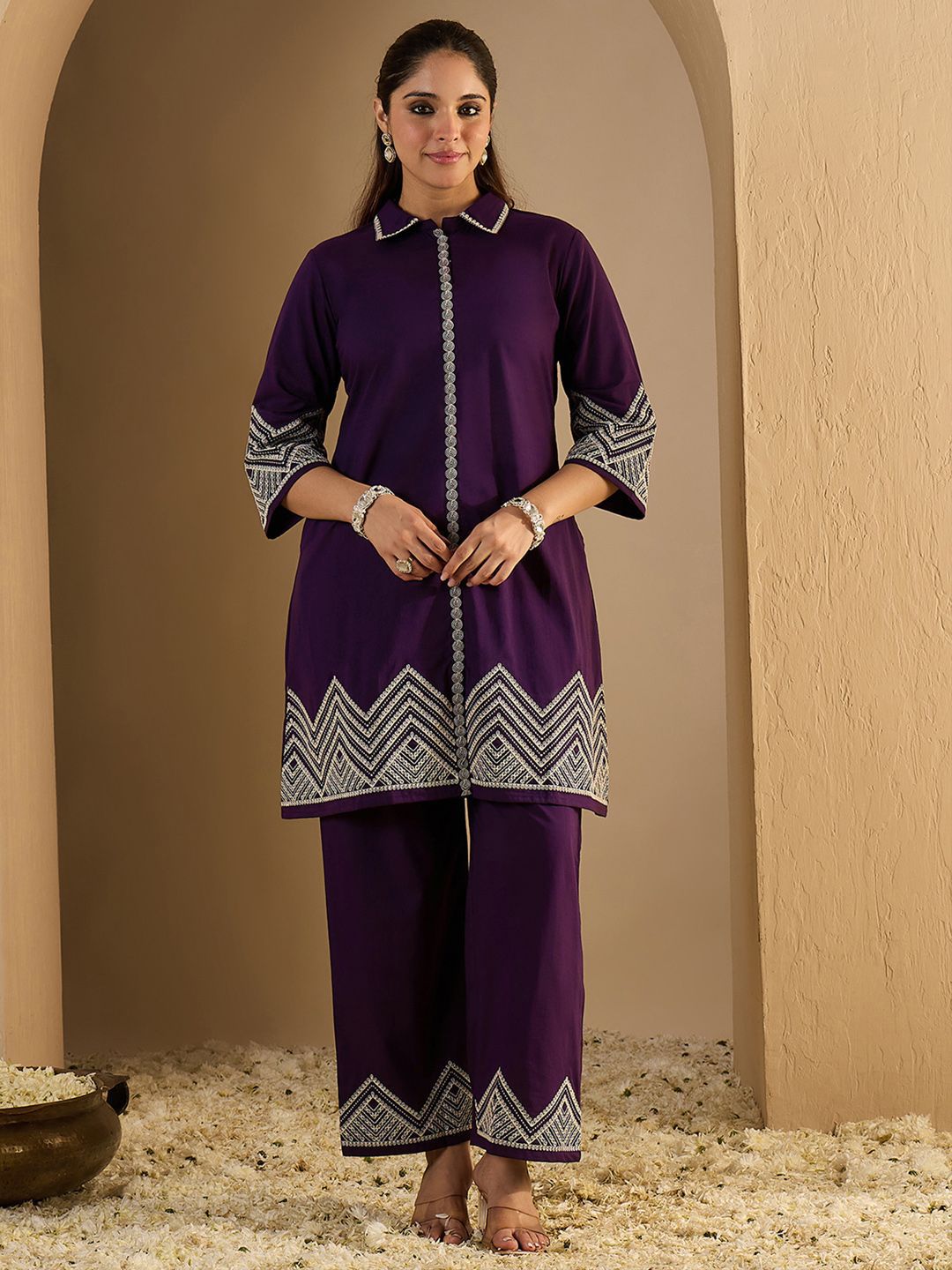 Women Ethnic Motifs Embroidered Pure Cotton Kurta With Palazzos