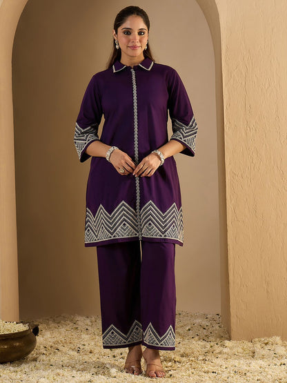 Women Ethnic Motifs Embroidered Pure Cotton Kurta With Palazzos