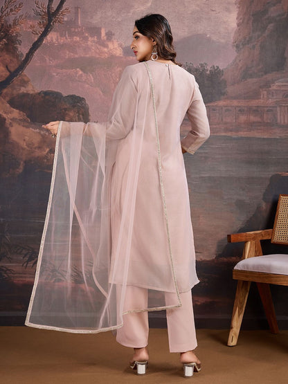 Dhiyona PD Women Ethnic Motif Woven Design Sequinned Jacquard Kurta & Trouser With Dupatta