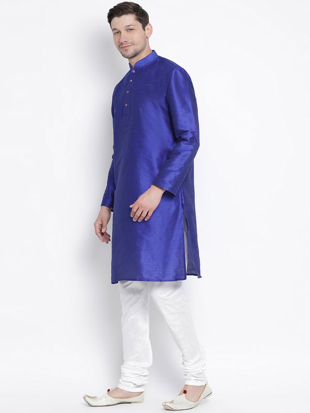 Men's Blue Silk Blend Straight Kurta Pyjama Set