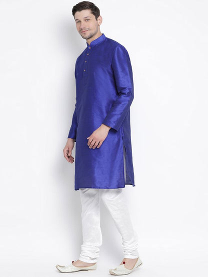 Men's Blue Silk Blend Straight Kurta Pyjama Set