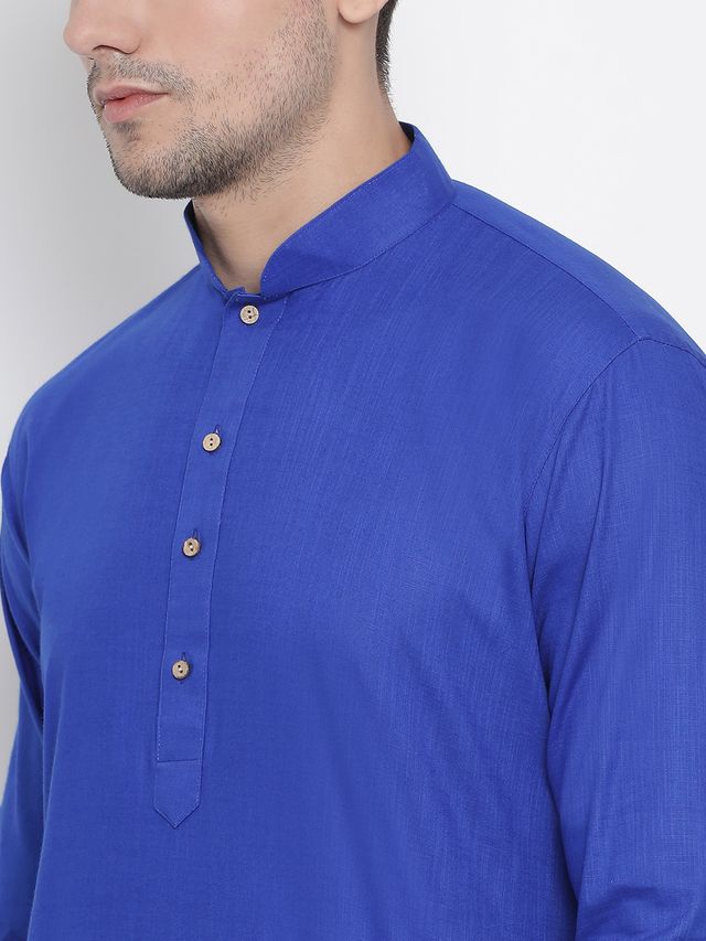 Men's Blue Cotton Linen Straight Kurta Pyjama Set