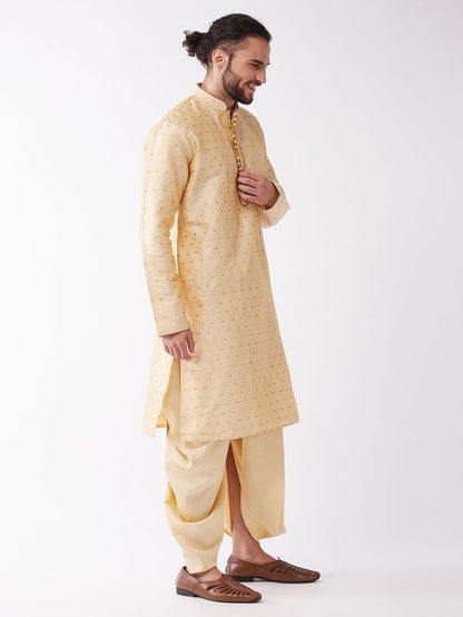 Men's Beige Silk Blend Straight Kurta and Dhoti Set