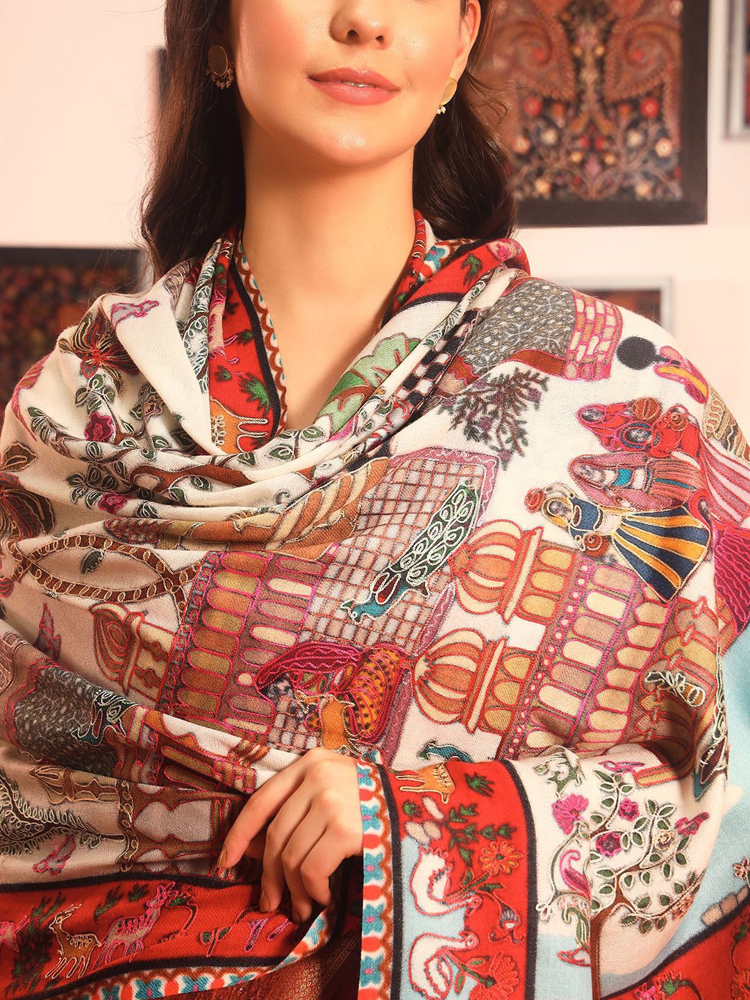Dhiyona PA Ethnic Motifs Woven Design Naqqashi Pure Wool Kalamkari Shawl
