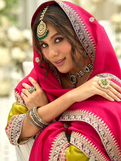 Motifs Yoke Design Notch Neck Sequinned Anarkali Kurta & Trousers With Dupatta