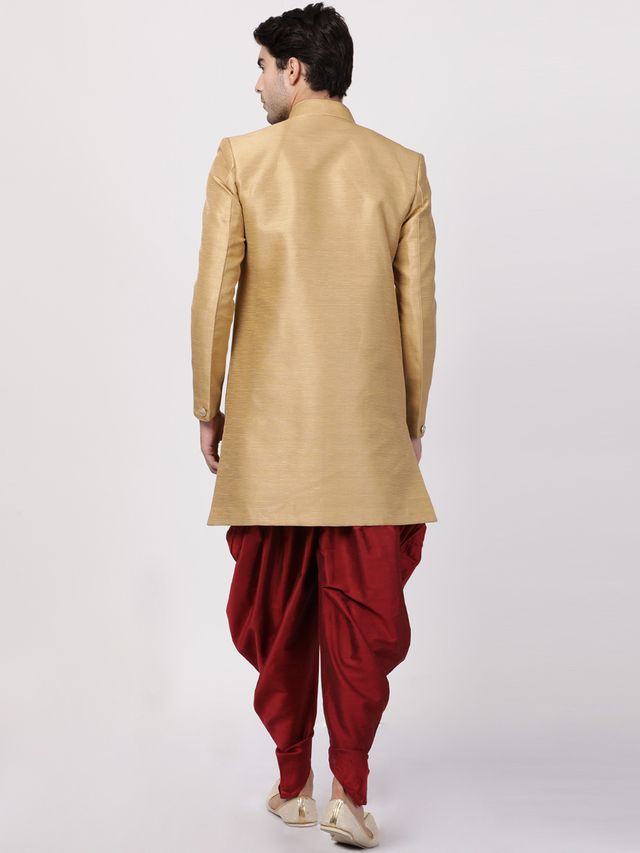 Men's Beige Silk Blend Straight Sherwani Set